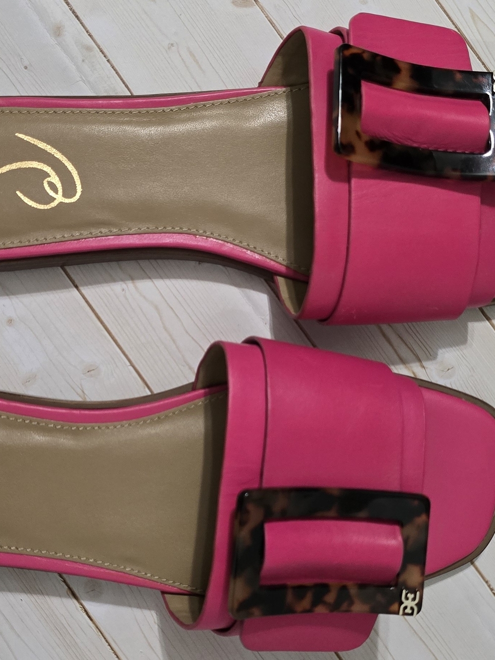 Sam Edelman Hot Pink Slide Sandals with Tortoiseshell Buckle